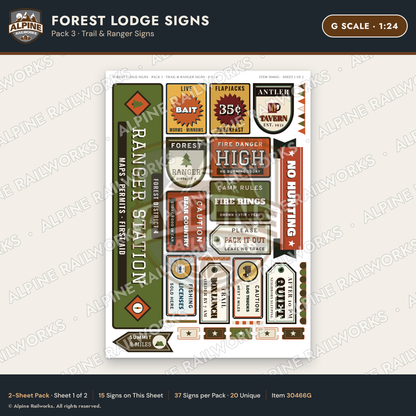Alpine Railworks 30466G G Scale Forest Lodge Signs - Trail & Ranger