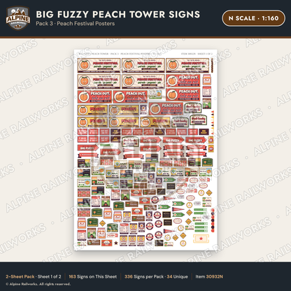Alpine Railworks 30932N N Scale Roadside Signs - Peach Water Tower