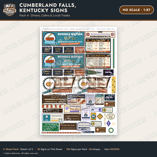 Alpine Railworks 31221HO HO Scale Cumberland Falls Signs - Diners