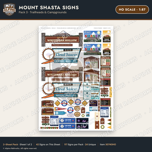 Alpine Railworks 30740HO HO Scale Tourist Signs - Mount Shasta