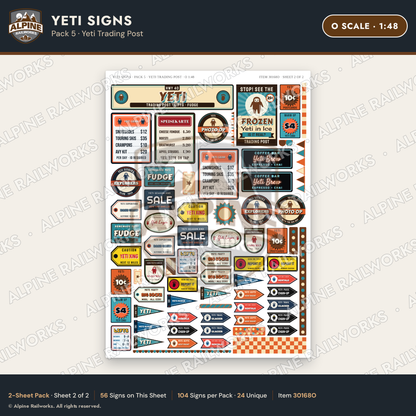 Alpine Railworks 30168O O Scale Yeti Signs - Yeti Trading Post