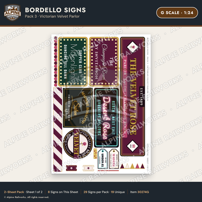 Alpine Railworks 30274G G Scale Bordello Signs
