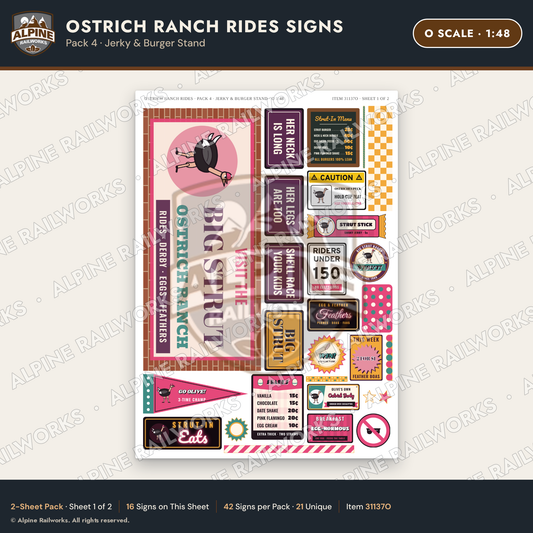 Alpine Railworks 31137O O Scale Roadside Signs - Ostrich Farm