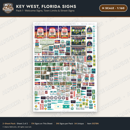 Alpine Railworks 31278N N Scale Key West FL Signs - Welcome Signs