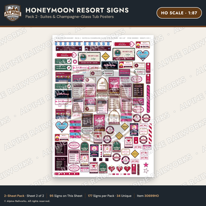 Alpine Railworks 30699HO HO Scale Honeymoon Resort Signs - Suites