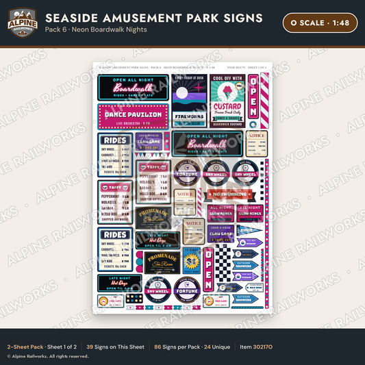 Alpine Railworks 30217O O Scale Seaside Amusement Park Signs
