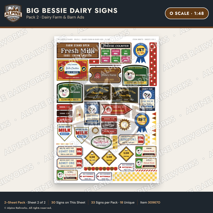 Alpine Railworks 30967O O Scale Roadside Signs - Giant Cow Dairy