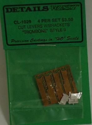 Details West 1029 HO Scale "Trombone" Cut Levers w/Brackets pkg(4) -- Style II