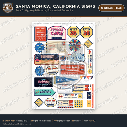 Alpine Railworks 31253O O Scale Santa Monica CA Signs - Billboards