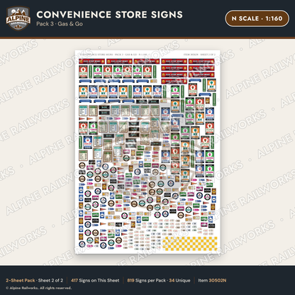 Alpine Railworks 30502N N Scale Convenience Store Signs - Gas & Go