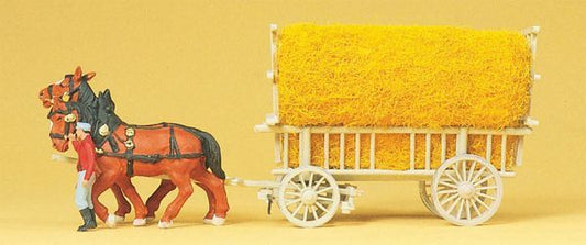 Preiser 30477 HO Scale Horse-Drawn Wagon -- Hay Wagon w/Driver & Load