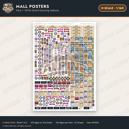 Alpine Railworks 30194N N Scale Mall Posters - Grand Opening Galleria
