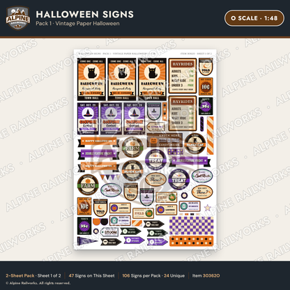 Alpine Railworks 30362O O Scale Halloween Signs - Paper Halloween