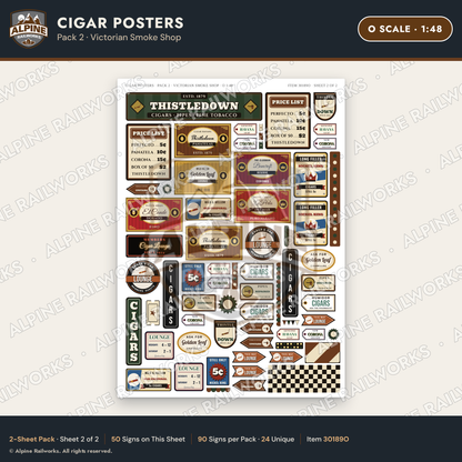 Alpine Railworks 30189O O Scale Cigar Posters - Victorian Smoke Shop
