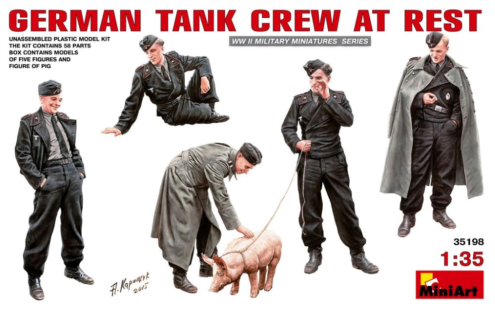 Miniart Models 35198 1/35 WWII German Tank Crew at Rest (5 w/Pig)