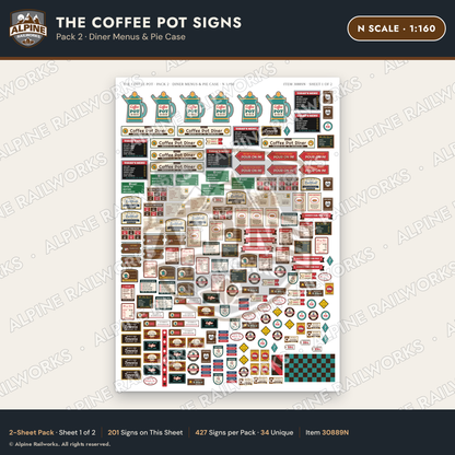 Alpine Railworks 30889N N Scale Roadside Signs - Coffee Pot Diner