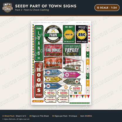 Alpine Railworks 30285G G Scale Seedy Part of Town Signs - Pawn