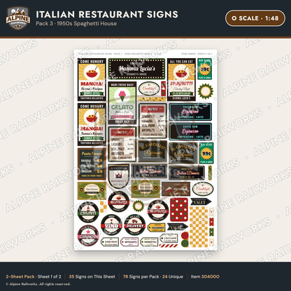 Alpine Railworks 30400O O Scale Italian Restaurant Signs