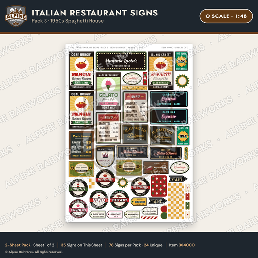 Alpine Railworks 30400O O Scale Italian Restaurant Signs