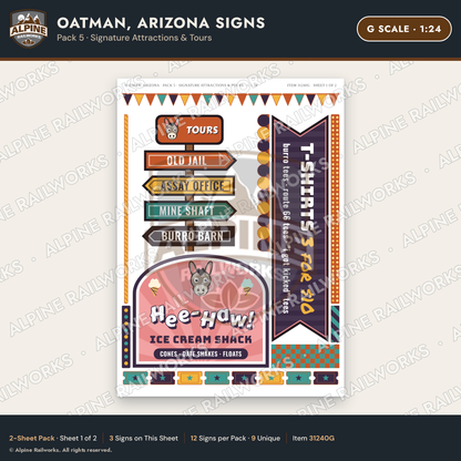 Alpine Railworks 31240G G Scale Oatman AZ Signs - Attractions & Tours