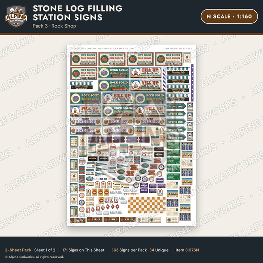 Alpine Railworks 31076N N Scale Roadside Signs - Petrified Wood