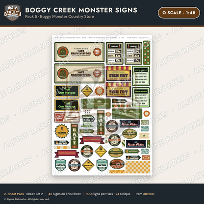 Alpine Railworks 30156O O Scale Boggy Creek Monster Signs