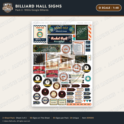 Alpine Railworks 30100O O Scale Billiard Hall Signs - Googie Billiards