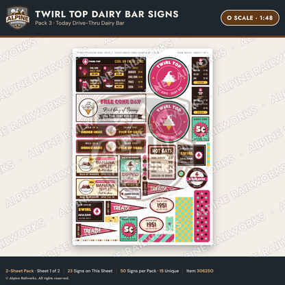 Alpine Railworks 30625O O Scale Fast Food Signs - Ice Cream Dairy Bar