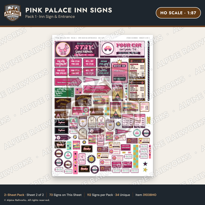 Alpine Railworks 31038HO HO Scale Roadside Signs - Pink Themed Motel
