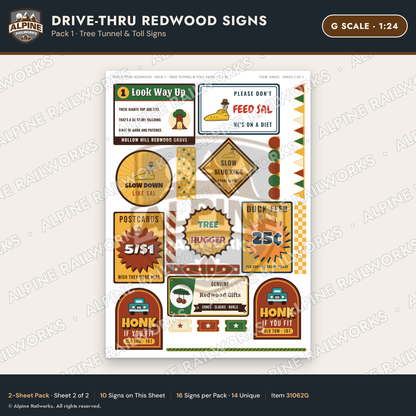 Alpine Railworks 31062G G Scale Roadside Signs - Drive-Thru Tree