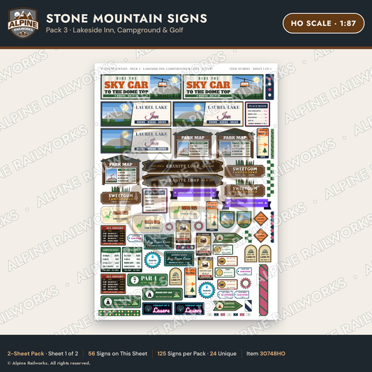 Alpine Railworks 30748HO HO Scale Tourist Signs - Stone Mountain