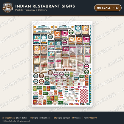 Alpine Railworks 30397HO HO Scale Indian Restaurant Signs - Takeaway