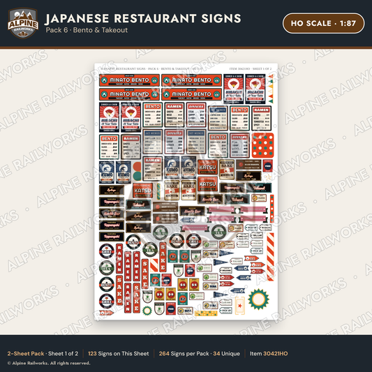 Alpine Railworks 30421HO HO Scale Japanese Restaurant Signs - Bento