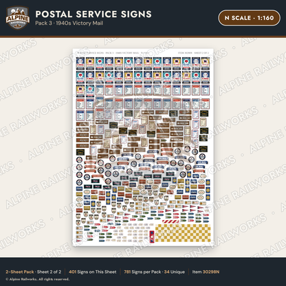 Alpine Railworks 30298N N Scale Postal Service Signs - Victory Mail