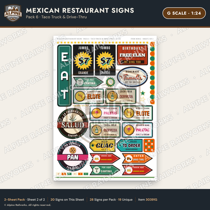 Alpine Railworks 30391G G Scale Mexican Restaurant Signs - Taco Truck