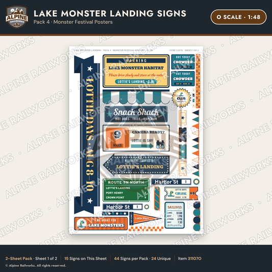 Alpine Railworks 31107O O Scale Roadside Signs - Lake Monster