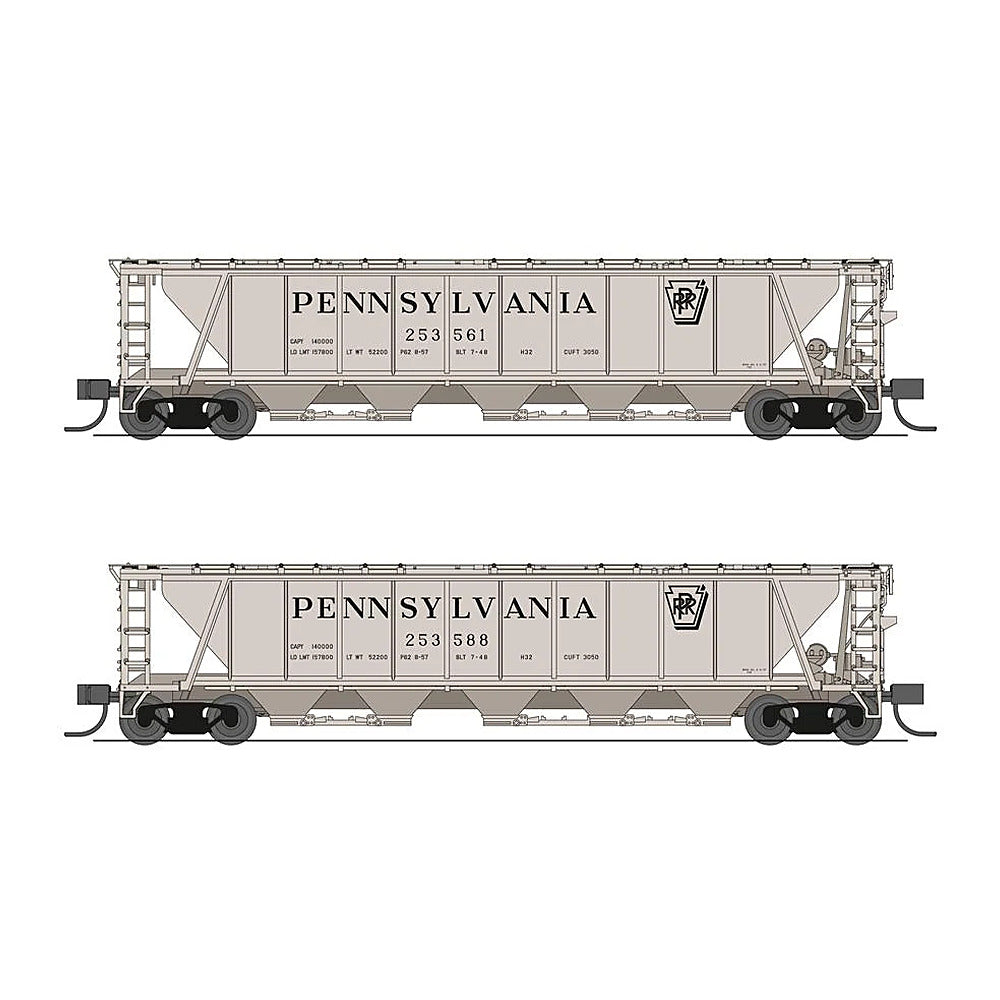 broadway limited 7253 n h32 cvd hopper prr 2pk b gray