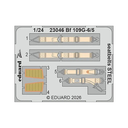 eduard 23046 1 24 bf 109g 5 6 seatbelts steel photo etched set for