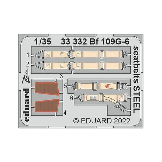 eduard 33332 1 35 bf 109g 6 seatbelts steel for border model