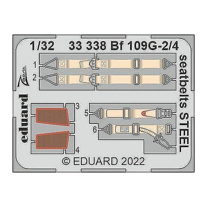 eduard 33338 1 32 bf 109g 2 4 seatbelts steel for revell