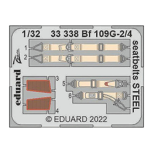 eduard 33338 1 32 bf 109g 2 4 seatbelts steel for revell