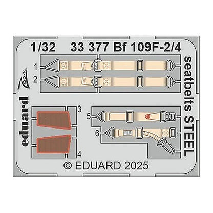 eduard 33377 1 32 bf 109f 2 4 seatbelts steel zoom set for hobby 2000