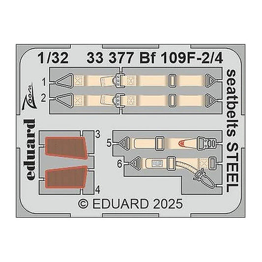 eduard 33377 1 32 bf 109f 2 4 seatbelts steel zoom set for hobby 2000