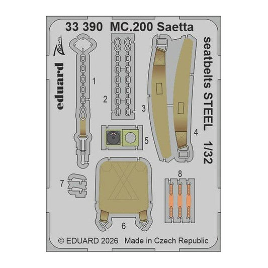 eduard 33390 1 32 zoom set mc 200 saetta seatbelts steel for italeri