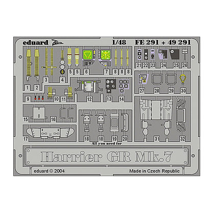 eduard 49291 1 48 photo etch harrier gr mk 7 for hasegawa 7236