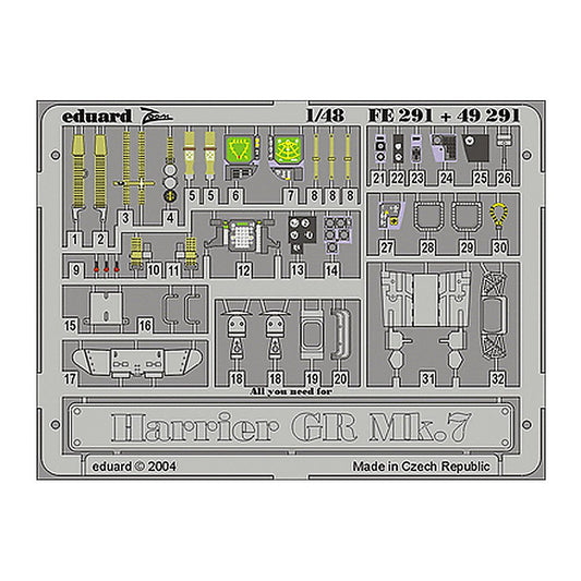 eduard 49291 1 48 photo etch harrier gr mk 7 for hasegawa 7236