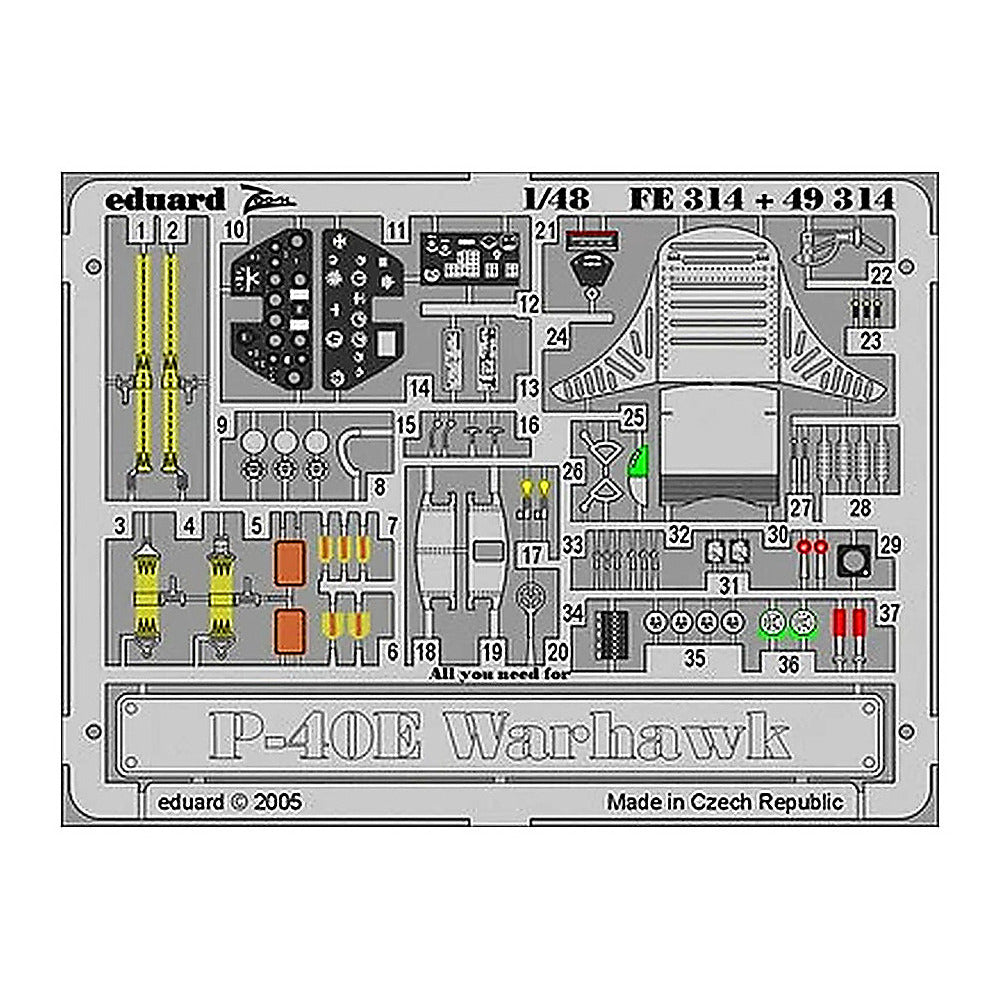 eduard 49314 1 48 p 40e warhawk for hasegawa pre painted