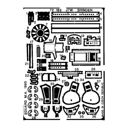 eduard 72183 1 72 j7 w1 shinden for hsg photo etch detail set