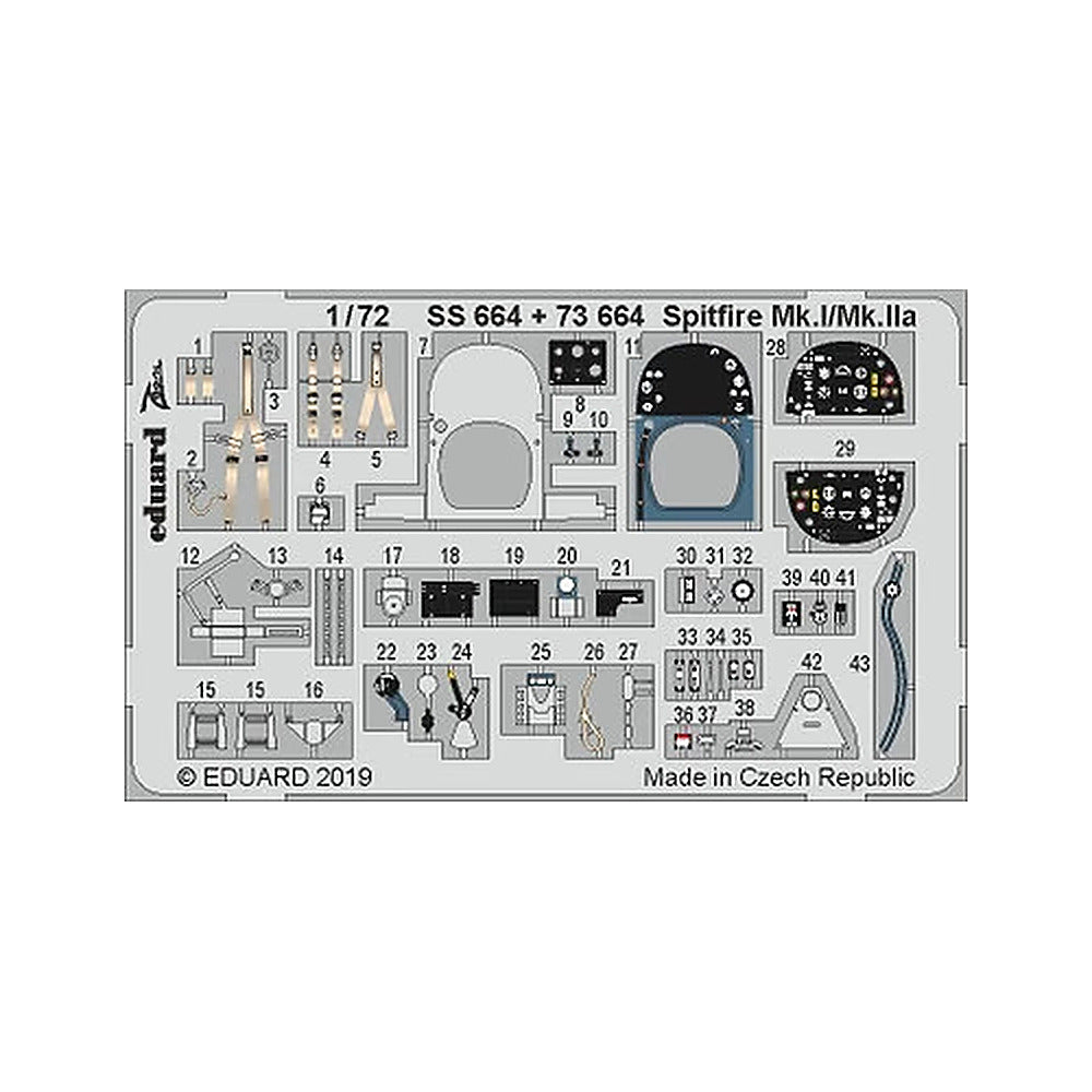 eduard 73664 1 72 spitfire mk i mk iia photo etched set for airfix