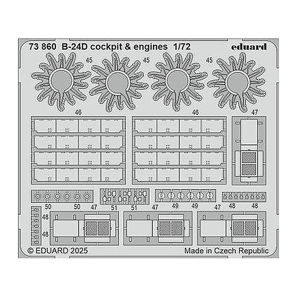 eduard 73860 1 72 b 24d cockpit engines photo etched set for airfix